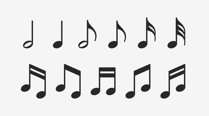 Music notes icons set. Musical key signs. Vector symbols on white background.