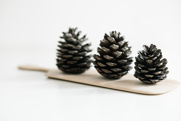 Pine cone on isolated white background. For new year, thanksgiving holiday and Autumn theme.