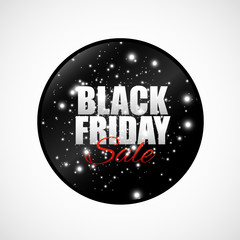Black Friday. Sales Banner. Vector illustration. Black tag, round banner.