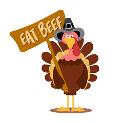 Eat beef, cute demonstrator turkey - Thanksgiving Day calligraphic poster. Autumn color poster. Good for scrap booking, posters, greeting cards, banners, textiles, gifts, shirts, mugs or other gifts.
