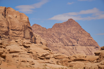 Fototapeta premium Rocky mountains in Wadi Rum desert, Jordan