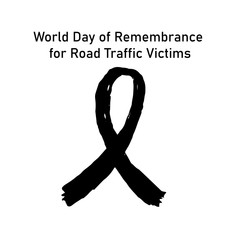 World Day of Remembrance for Road Traffic Victims poster with textured sign of awareness black ribbon with text for memorial day, 3rd sunday of November, vector art for campaign poster, car crash