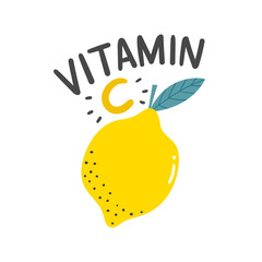 Vitamin c lemon fruit for sticker, decor. Hand drawn illustration healthy life.