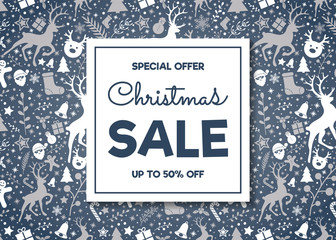 Christmas Sale - colorful background with reindeers. Vector