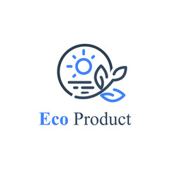 Agriculture or farm product, Eco food circle stamp, barn house onSun and plant in circle, Eco product stamp, natural ingredient field and plant