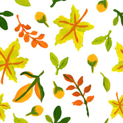 autumn yellow green orange leaves tree seamless pattern