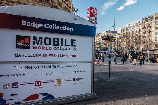 Barcelona, Spain. February 2018: Mobile World Congress Badge Collection.