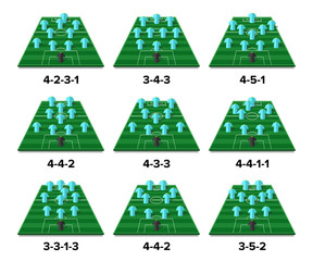 Vector soccer field with the arrangement of players and staff in the game © Lepusinensis