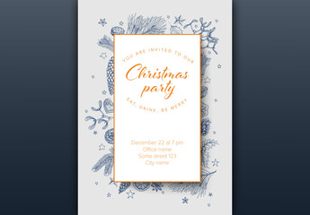 Christmas Party Invitation Layout with Handdrawn Elements