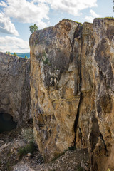 Rock texture and surface background. Cracked and weathered natural stone background.