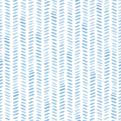 Deurstickers Blauw wit Naadloze blauwe aquarel patroon op witte achtergrond. Aquarel naadloze patroon met strepen en lijnen.