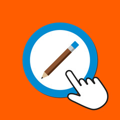 Pencil icon. Write, edit concept. Hand Mouse Cursor Clicks the Button.