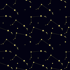 Seamless pattern with constellation Aries. Abstract print with stars