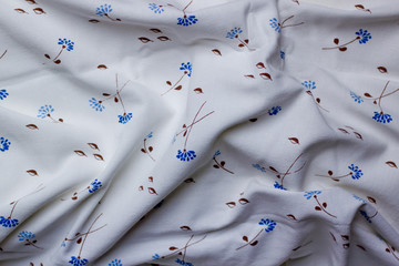 White Cotton Textile Material Texture with Flowers and Leafs
