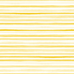 Seamless yellow watercolor pattern on white background. Watercolor seamless pattern with lines and stripes.