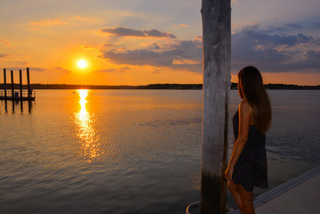 Girl Watching Sunset Over Belmar Marina