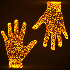 Abstract hands with luminous particles. Vector illustration. Eps 10