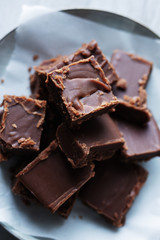 Overhead view of chocolate fudge squares. 