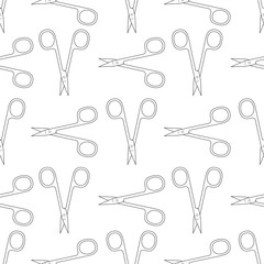 Pattern of scissors for manicure and pedicure. Vector texture. Thin line symbol. Design for banner, flyer, poster or print, websites, web design, mobile app on white background.