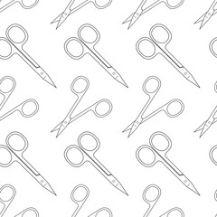 Pattern of scissors for manicure and pedicure. Vector texture. Thin line symbol. Design for banner, flyer, poster or print, websites, web design, mobile app on white background.