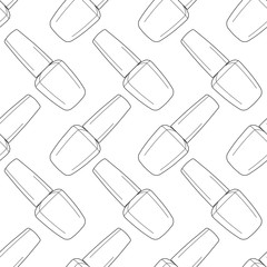 Seamless pattern nail polish bottle in black and white colors. Texture for banner, flyer, poster or print, websites, web design, mobile app on white background.