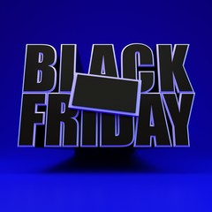 Black friday square blue banner. 3d rendering illustration advertisment template for social media.