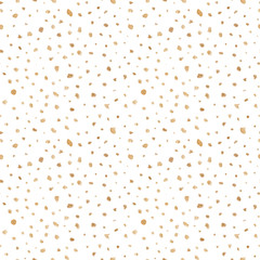 Modern abstract watercolor hand drawn seamless pattern with gold texture dots on white background. Perfect for festive invitation, greeting card, wrapping paper, fabric, background.