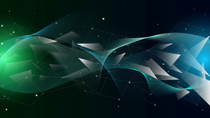 Abstract polygonal space low poly dark background with connecting dots, lines and geometirc shapes. Futuristic connection structure for science and business background.