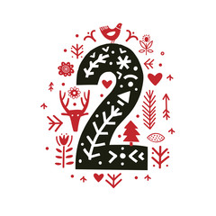 Creative number 2 with folk motives scandinavian © smotrivnebo