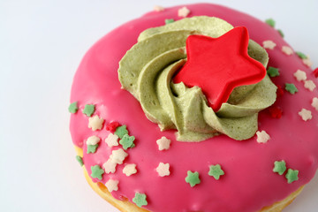 Closeup Vibrant Pink Christmas Decorated Sweets Isolated on White Background