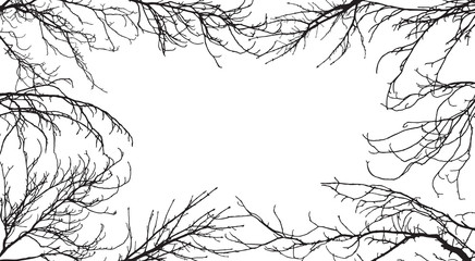 Background of silhouettes of branches of different trees. In the center is space for text. Applied clipping mask, each branch is separate, so you can change.