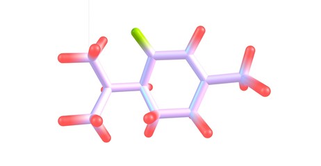 Piperitone molecular structure isolated on white