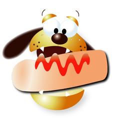 Cartoon dog with a big hot dog