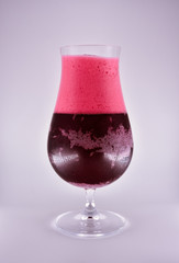 glass on a white background, a glass with cherry beer