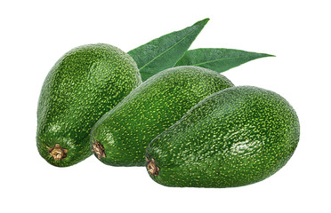 Fresh avocados with leaves  isolated on white background with clipping path