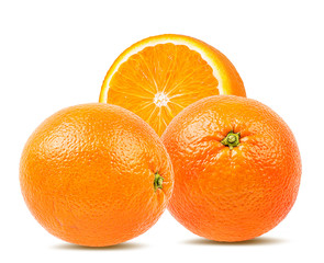 Juicy oranges isolated on white background with clipping path