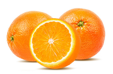 Juicy oranges isolated on white background with clipping path