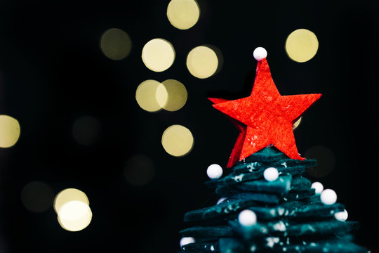 Santa Clause and Christmas Tree with snow. Celebration, new year background without happy new year text