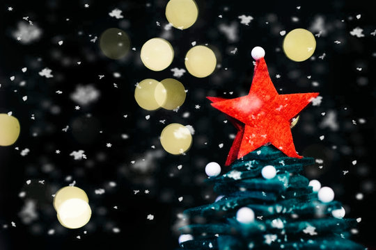 Santa Clause and Christmas Tree with snow. Celebration, new year background without happy new year text - Powered by Adobe