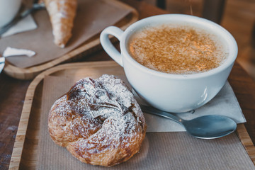 Delicious pastry.Bakery and coffee. Pastry, dessert on the table.