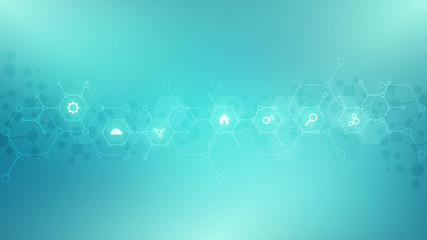 Technology background with flat icons and symbols. Concept and idea for internet of things, communication, network, innovation technology, system integration.