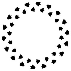 Duck footprint and track. Round frame of bird paw print isolated on white background.  Vector illustration. 