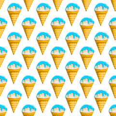 Seamless pattern with the vector cartoon ice-cream