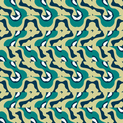 Abstract messy geometric seamless pattern with uneven shapes. Colorful  wavy striped background. Vector illustration.    