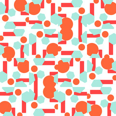 Abstract messy geometric seamless pattern with different shapes. Colorful mosaic background. Vector illustration.  