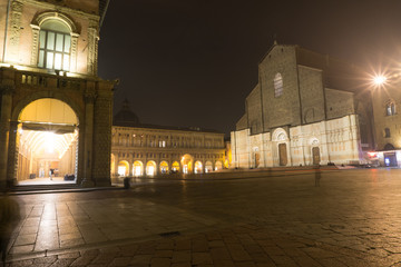 Bologna's main square at night