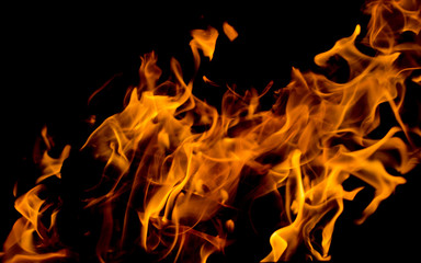 Closeup image of bonfire on black background