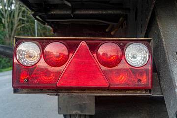 rear stop signal on truck trailer closeup