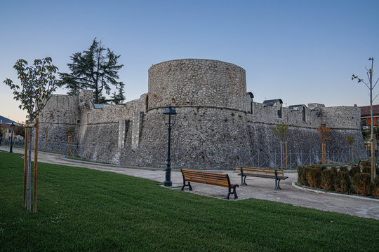 Cityscape with medieval castel at Avezzano in Abruzzo, Italy