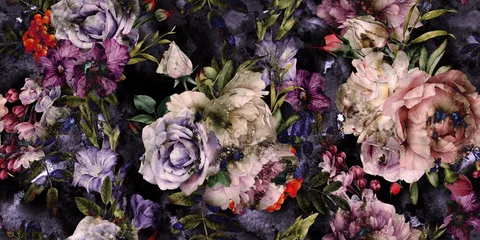 Nahtloses Blumenmuster mit Blumen, Aquarell. Vorlagendesign für Textilien, Interieur, Kleidung, Tapeten. Botanische Kunst © ola-la